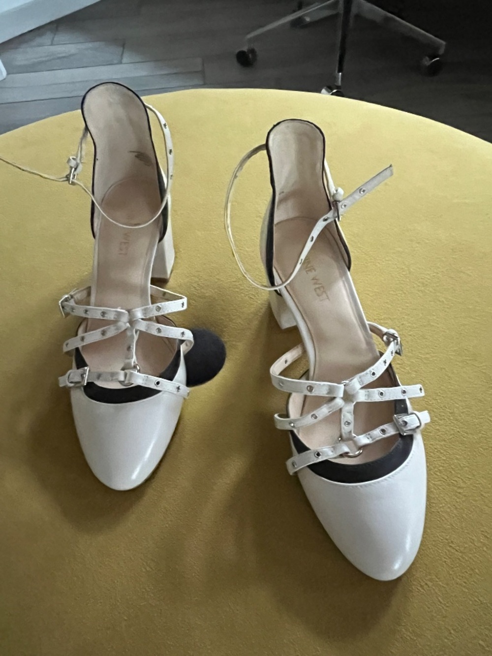 Nine West Studded Multi-Strap Block Heel Edgy Mary Janes Sz 7
